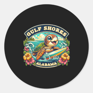 Gulf Shores Alabyma Cute Sea Turtle Surfing Classic Round Sticker