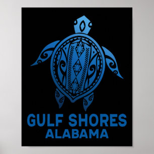 Gulf Shores Alabyma Tribyl Tattoo Blue Sea Turtle Poster