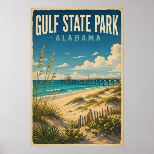Gulf State Park Alabama Illustration Travel Art Poster