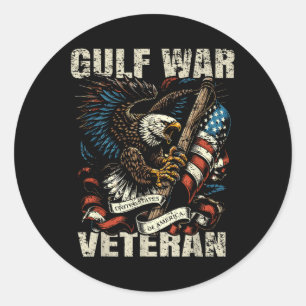Gulf War Veteran Patriotic Eagle Usa Flag Design  Classic Round Sticker