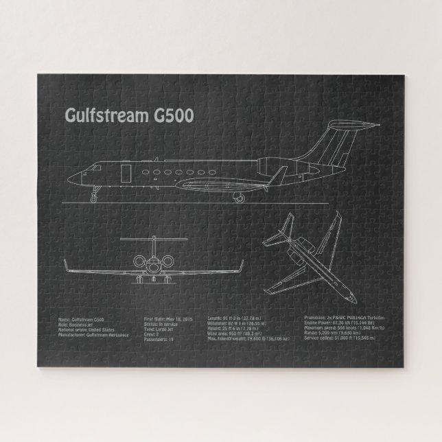 Gulfstream G500 - Aeroplane Blueprint Plans PD Jigsaw Puzzle (Horizontal)