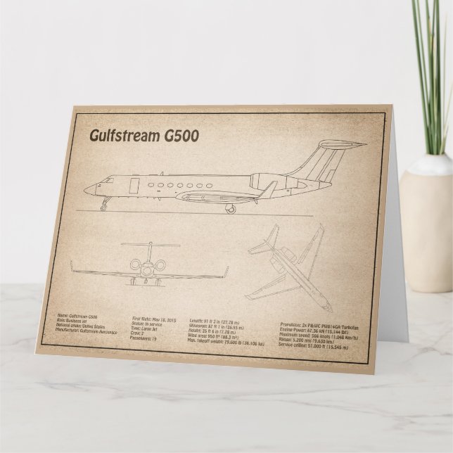 Gulfstream G500 - Aeroplane Blueprint Plans SD Thank You Card (Front)
