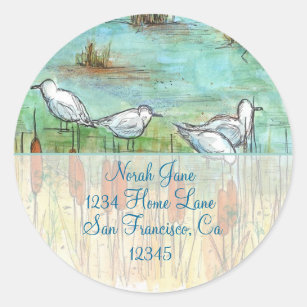 Gull Bird Nature Drawing Return Address Classic Round Sticker
