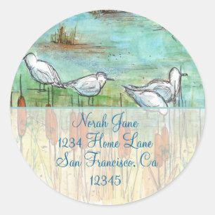 Gull Bird Nature Drawing Return Address Classic Round Sticker