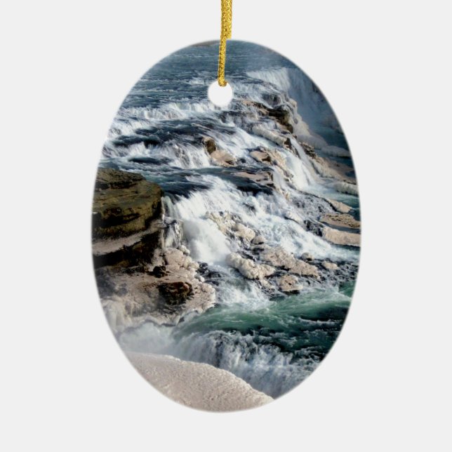 Gull Foss Waterfall Iceland Ceramic Ornament (Front)
