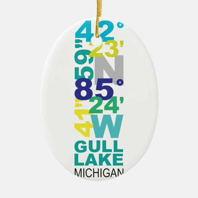 Gull Lake, MI Coordinates - Water Ceramic Tree Decoration (Front)