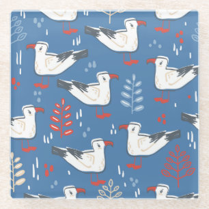 Gull walking: vintage seamless pattern. glass coaster