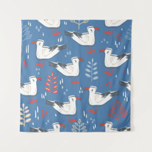 Gull walking: vintage seamless pattern. tapestry