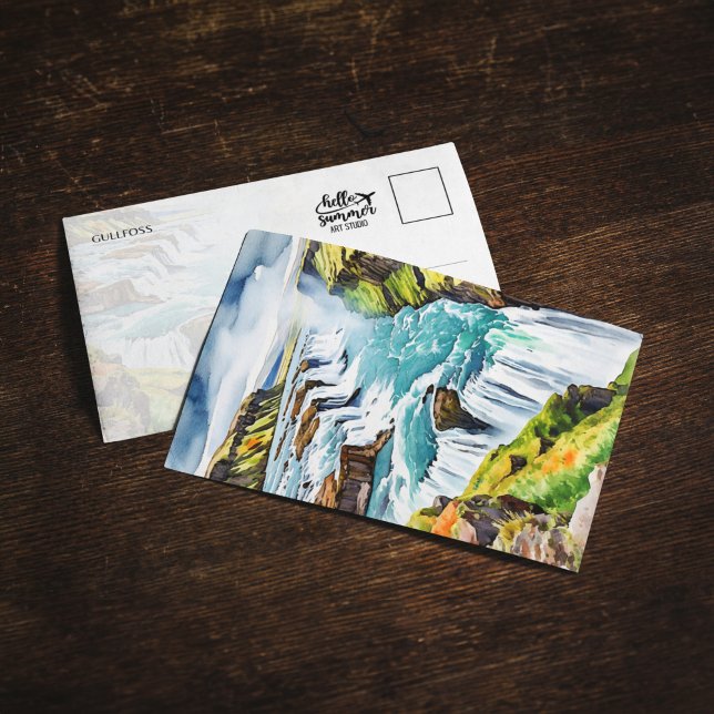 Gullfoss Iceland Watercolor Postcard (Creator Uploaded)