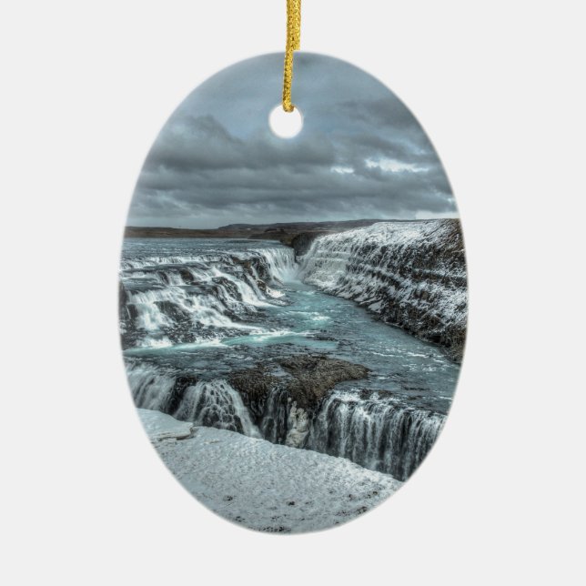 Gullfoss Waterfall, Iceland Ceramic Ornament (Front)
