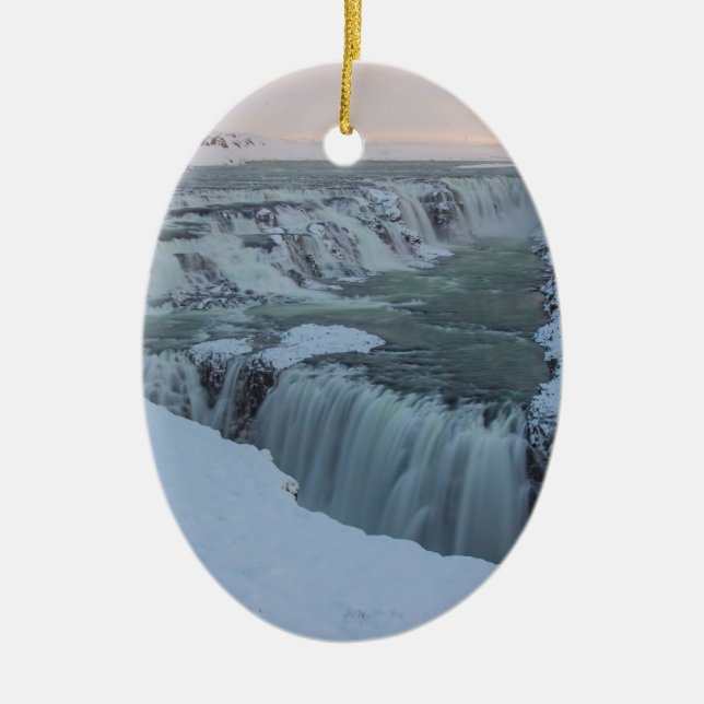 Gullfoss Waterfall in Iceland Ceramic Tree Decoration (Front)