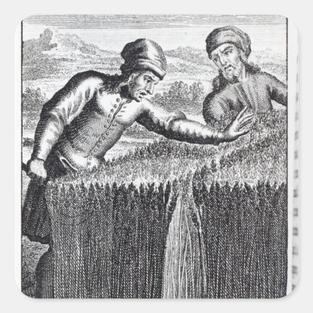 Gulliver is discovered by a farmer in square sticker (Front)