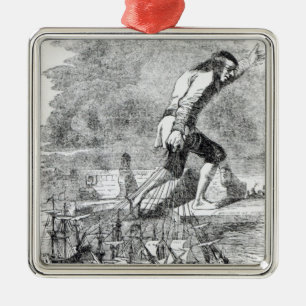 Gulliver stealing the Blefuscudian fleet Metal Ornament