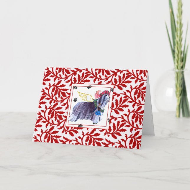 Gullivers Angels Bearded Collie NOEL Holiday Card (Front)