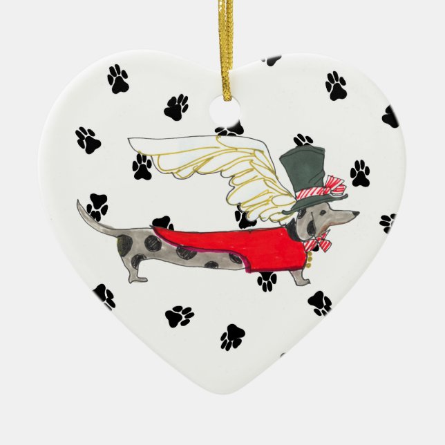Gulliver's Angels Dapple Dachshund Ceramic Heart Ornament (Front)