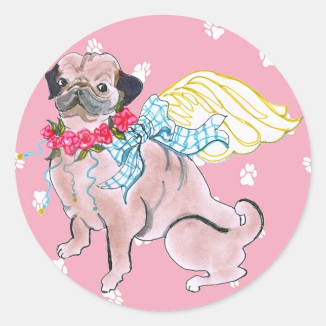 Gulliver's Angels Rosebud Pug Sticker (Front)