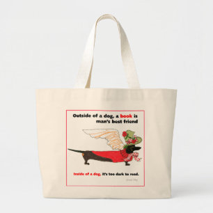 Gulliver's Black Dachshund Book Angel Large Tote Bag