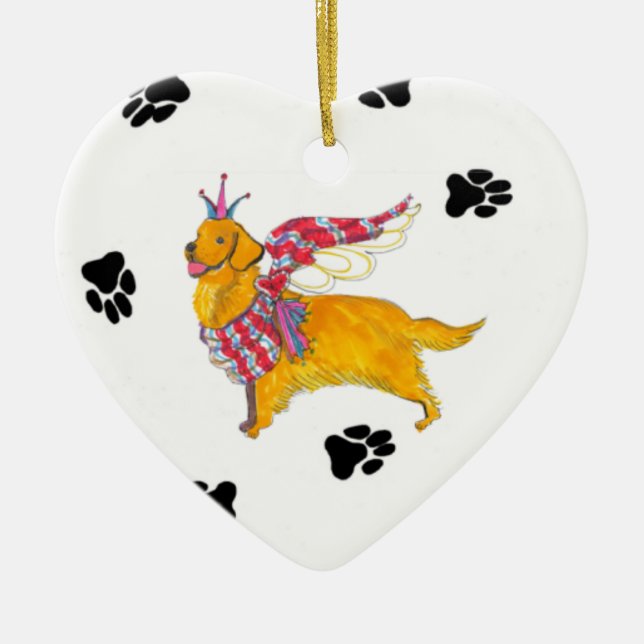 Gulliver's Golden Angel Ceramic Heart Ornament (Front)