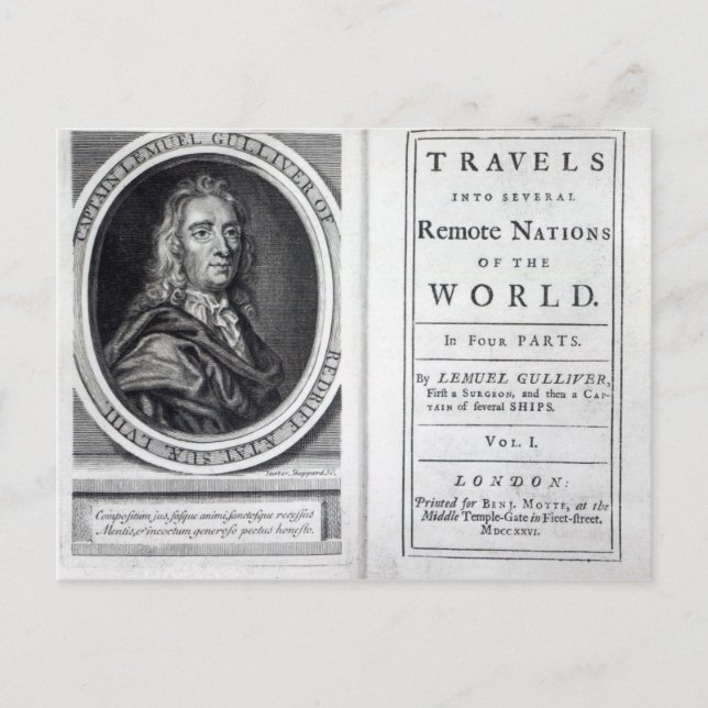 'Gulliver's Travels' by Jonathan Swift, 1726 Postcard (Front)