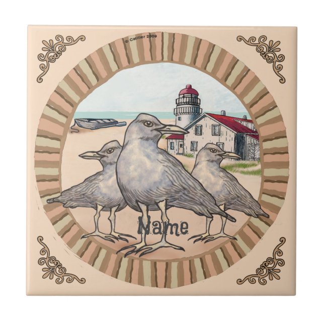 Gulls Lighthouse  Ceramic Tile (Front)