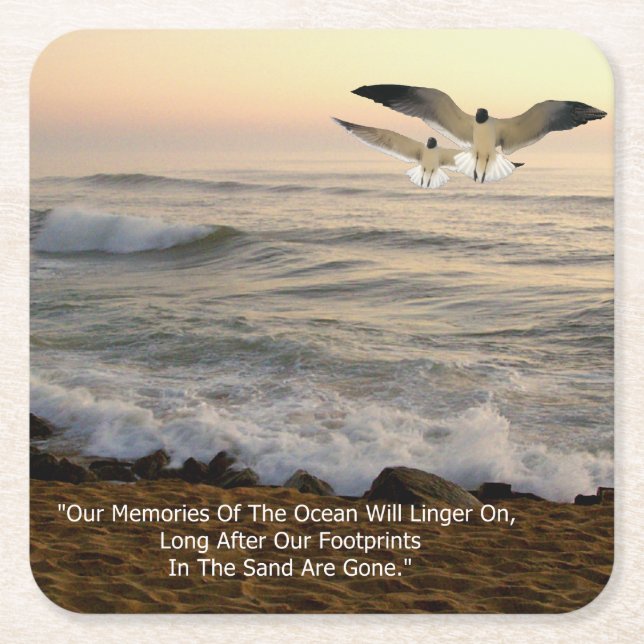 GULLS & OCEAN QOUTE SQUARE PAPER COASTER (Front)