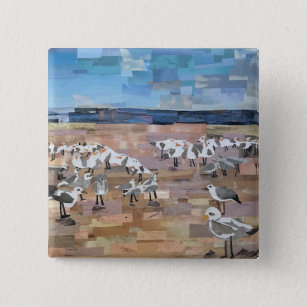 "Gulls on the Beach" Cut Paper by Willowcatdesigns 15 Cm Square Badge