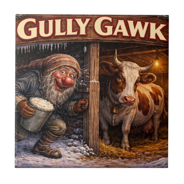 Gully Gawk Icelandic Yule Lad postcard Ceramic Tile (Front)