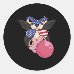 Gum Cow 4th Of July Design Usa Patriotic Cow Classic Round Sticker