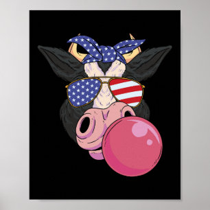 Gum Cow 4th Of July Design Usa Patriotic Cow Poster