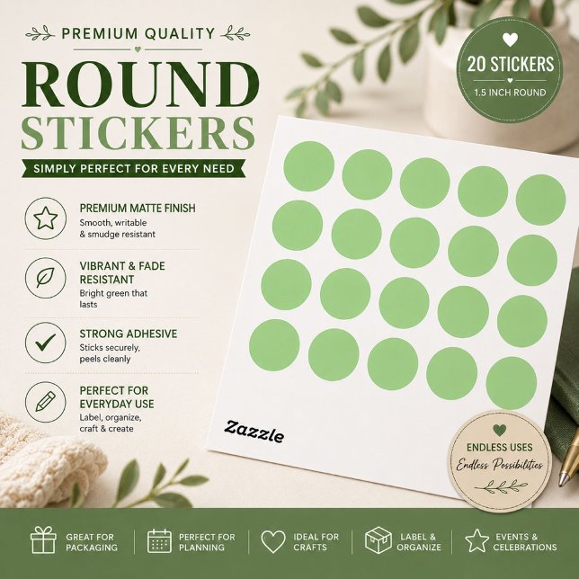 Gum Leaf,Pale Leaf,Pixie Green Classic Round Sticker (Creator Uploaded)