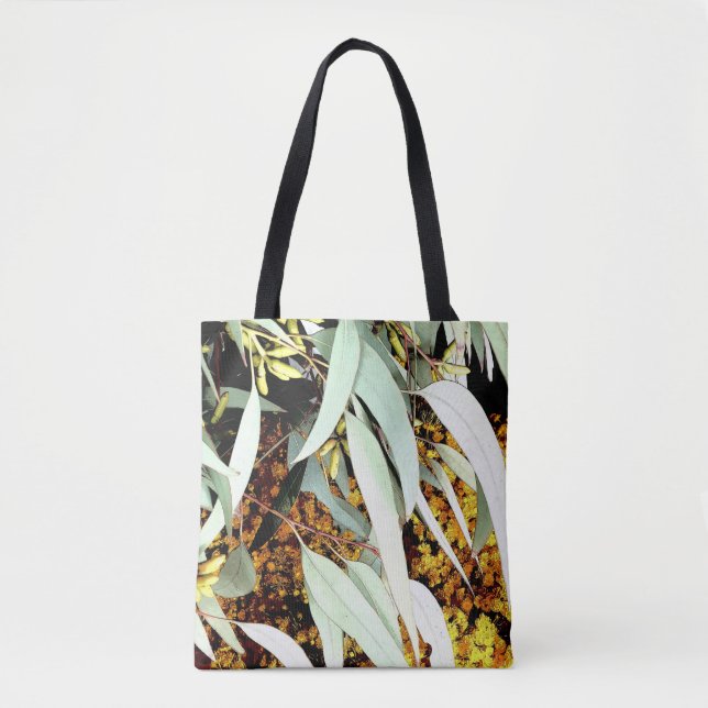 gum leaf & yellow flowers native floral tote bag (Front)