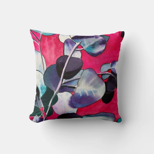 Gum leaves Eucalyptus watercolor art Cushion (Front)