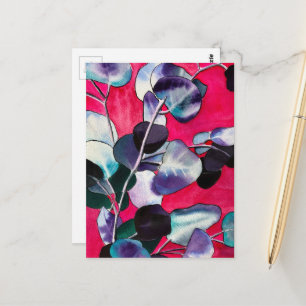 Gum leaves watercolor art postcard