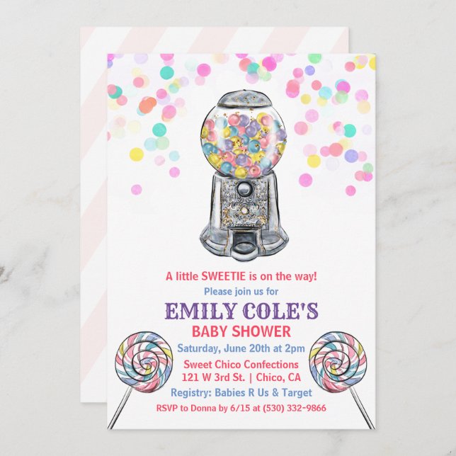 Gumball Candy Sweet Baby Shower Invitation (Front/Back)