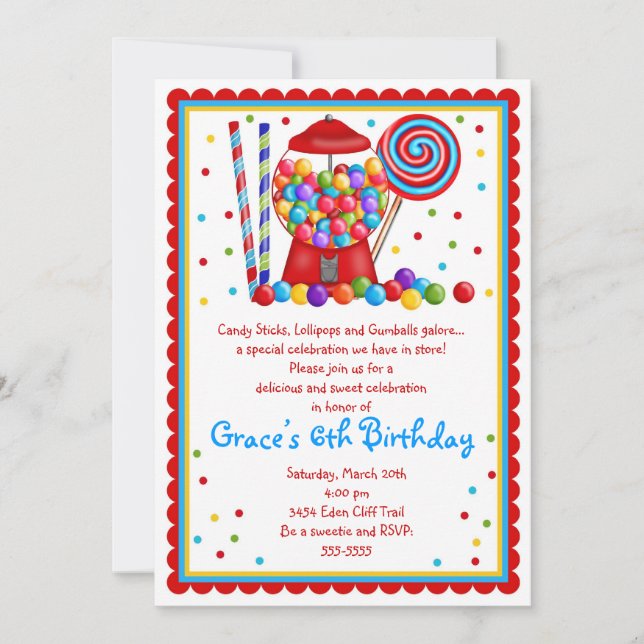 Gumball Machine and Candy Invitation (Front)