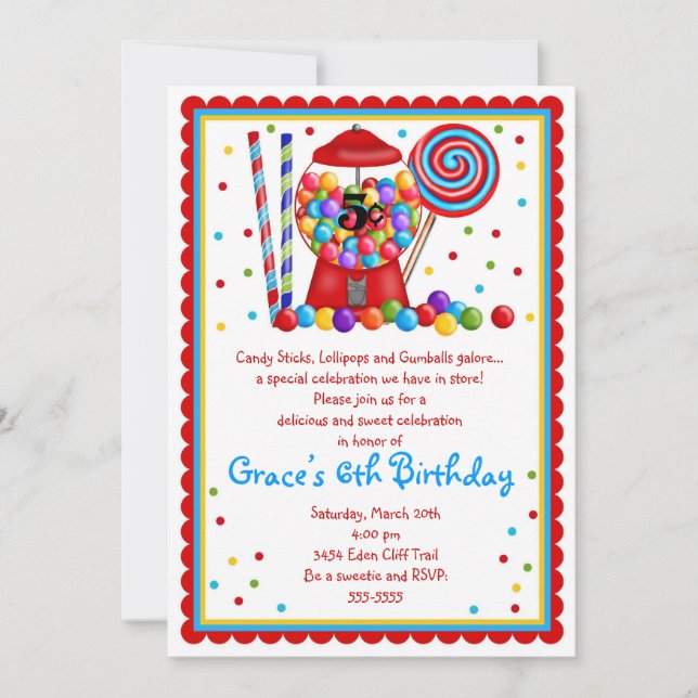 Gumball Machine and Candy Invitation (Front)