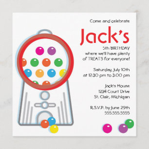 Gumball Machine Birthday Party Invitation