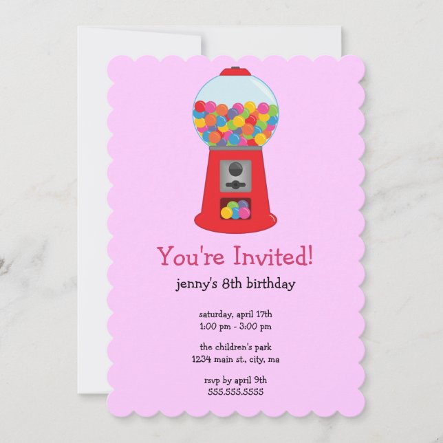 Gumball Machine Birthday Party Invitations (Front)