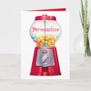Gumball machine bubblegum vintage cute red party card