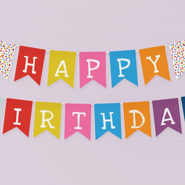 Gumball Machine Candy Bubble Gum Happy Birthday Bunting (Colorful rainbow colored Happy Birthday bunting from the gumball machine birthday party collection.)