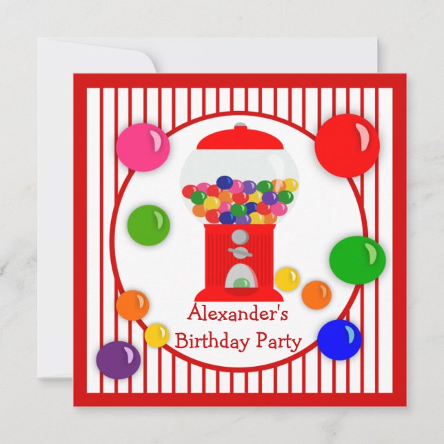 Gumball Machine Children's Birthday Invitations (Front)
