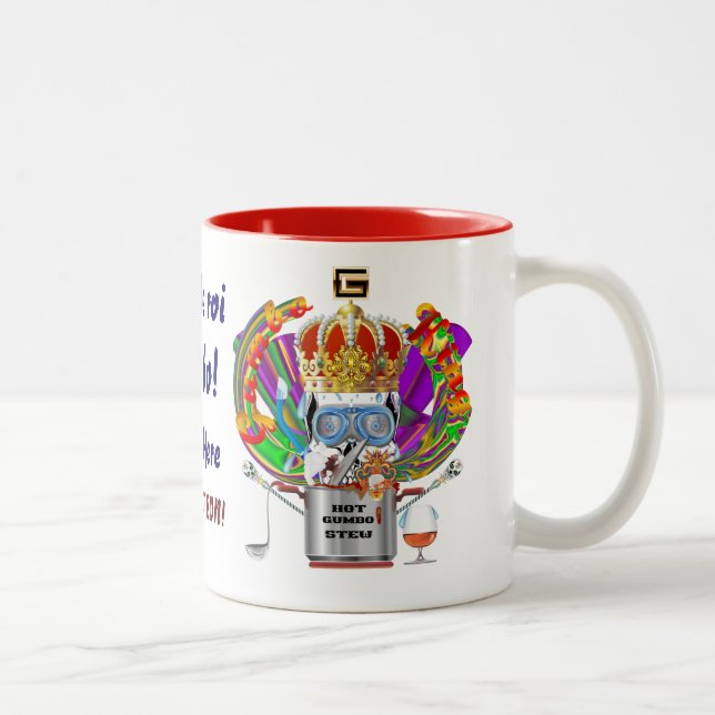 Gumbo King Mardi Gras View Hints please Two-Tone Coffee Mug (Right)