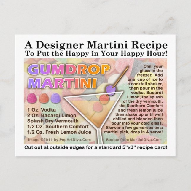 Gumdrop Candy Martini Recipe Card Postcard (Front)