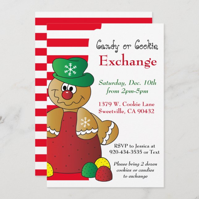 Gumdrop Gingerbread Cookie & Candy Exchange Invitation (Front/Back)