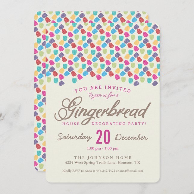 Gumdrops & Gingerbread House Decorating Party Invitation (Front/Back)
