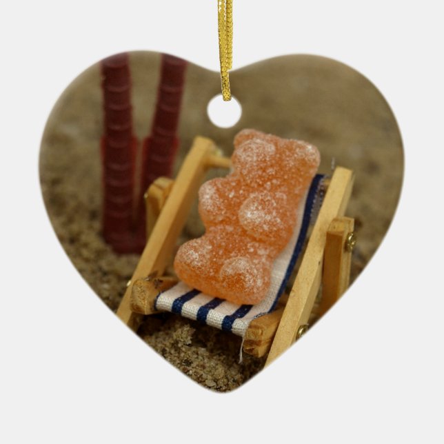Gummy Bear Relaxing on Beach Ceramic Tree Decoration (Front)