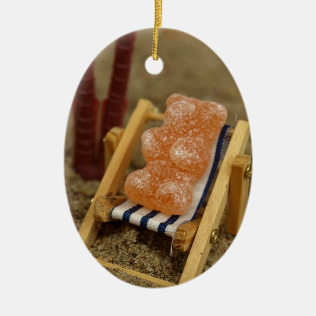 Gummy Bear Relaxing on Beach Ceramic Tree Decoration (Front)