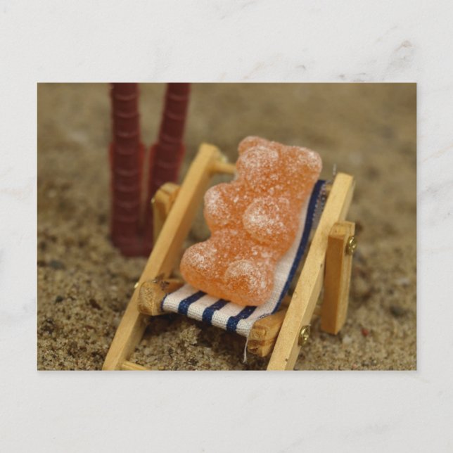 Gummy Bear Relaxing on Beach Postcard (Front)