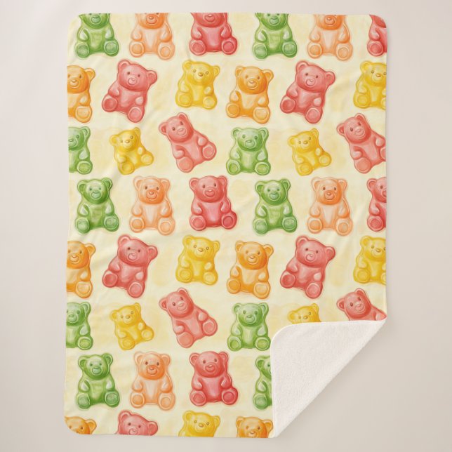 Gummy Bears Mint Pink Yellow Fruit Birthday Sherpa Blanket (Front)