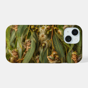 Gumnut Baby Fairies peeking behind gum leaves iPhone 15 Case